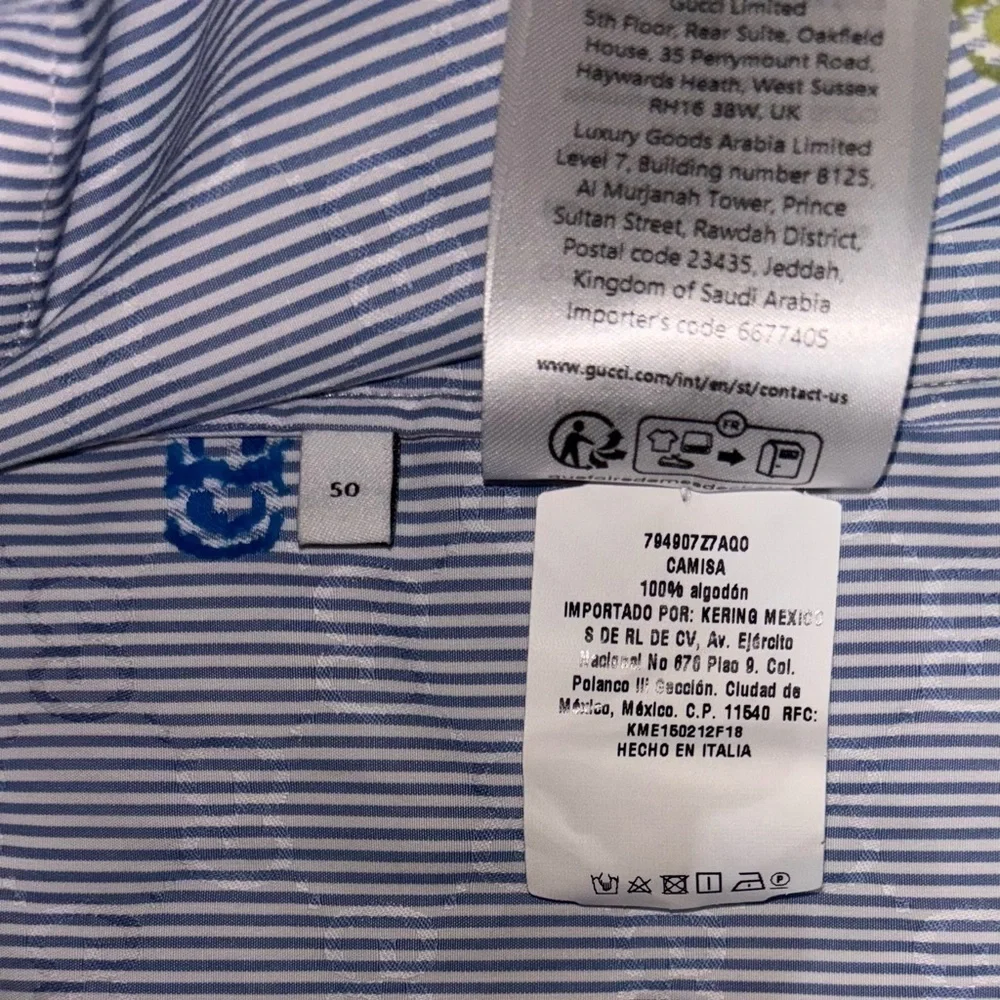 Gucci Blue Striped Short Sleeves Cotton Bowling Shirt
